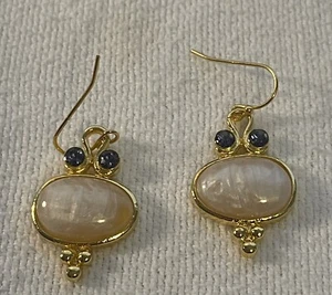 Vintage Ear Hook Drop Dangle Earrings Oval Pearl Stone Purple Cubic Zirconia - Picture 1 of 2