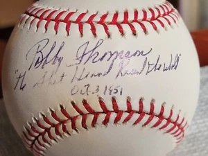 Bobby Thomson signed OML Baseball inscribed "Shot Heard Round The World" Beckett - Picture 1 of 12