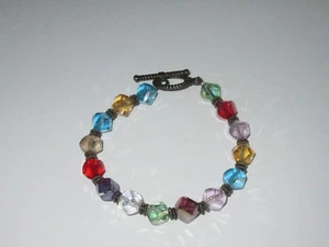 Bracelet Genuine Crystals Rainbow Multi-Color Shiny Statement Toggle Clasp CHIC - Picture 1 of 7