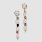 $173 Dannijo Women's White Annika Crystal Pearl Linear Drop Earrings