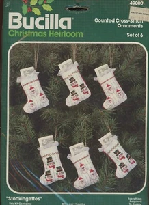 Vintage Bucilla Stockingettes Mini Stocking Set of 6 Ornaments Cross Stitch KIT - Picture 1 of 2