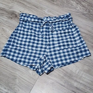 Lauren Conrad Shorts Womens Medium Light Blue White Checkered Paper Bag Pull Up - Picture 1 of 10