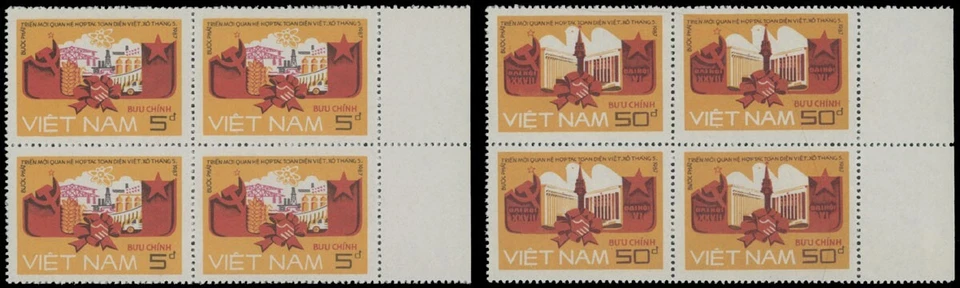 1987, Vietnam, Cooperación Unión Soviética, conjunto en bloques de 4, NH, SCOTT #1804-05 Foto 1 de 1