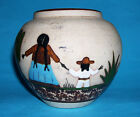 Mexico Studio Pottery -Attractive Biscuit Glaze With Applied Enamel Bulbous Vase