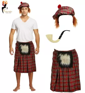SCOTTISH Mens COSTUME Scotsman Tartan Hat Kilt Hair Burns Night Fancy Dress UK - Picture 1 of 13