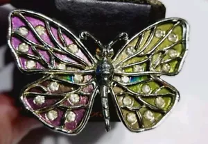 Vintage Schmetterling Brosche Anstecknadel goldfarben Strass Motte mehrfarbig 2" - Bild 1 von 9