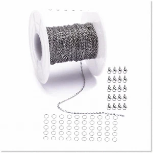 33 Feet Stainless Steel Flat Cable Chains Link Spool Bulk with Lobster Clasps an - Picture 1 of 7