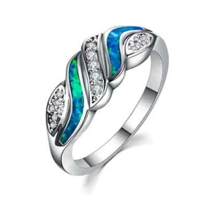 Sparkling Blue Opalite & Cubic Zirconia Ring Jewelry Size 10 FREE SHIP IN USA! - Picture 1 of 3