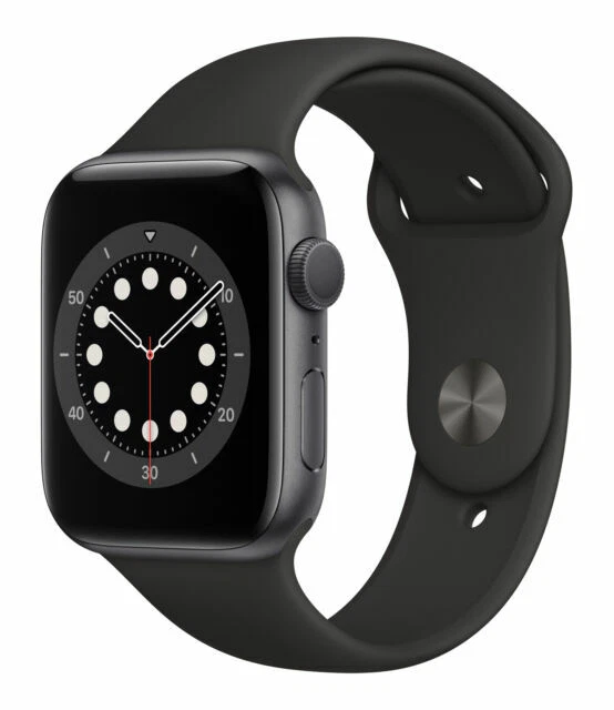 Apple Watch Series 6 44mm Space Grau Aluminiumgehäuse mit Schwarz Sportarmband - Regular (GPS) (M00H3FD/A)