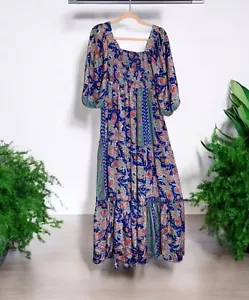 ME 2 MAGIC Anthropologie abito bohemien smocked maxi a strati manica a palloncino grande - Foto 1 di 11