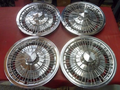VINTAGE 1970-76 CHEVY CAPRICE IMPALA SS 15" WIRE SPINNER HUBCAPS WHEEL COVERS - Image 1 of 4