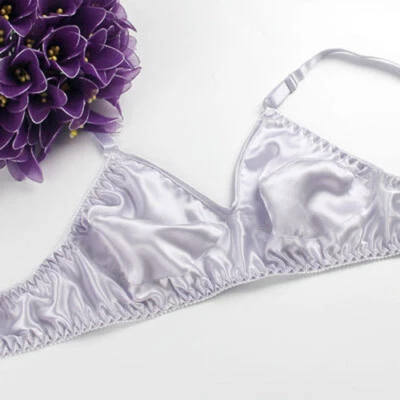 Sujetador para dormir ultra delgado de primavera para niñas Sujetador de seda pura blanco liso Sujetador de copa suave Foto 1 de 4