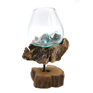 Molten Glass on Wood with Stand Medium Bowl Adorable Home Decoration - Picture 1 of 4