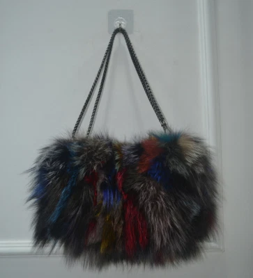 100% Real Fox Fur Womens Handbag Purse Wallet Bag Cross body Shoulder Chain - Image 1 of 4