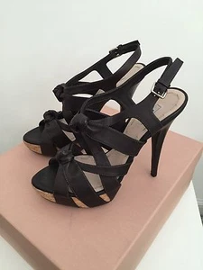 MIU MIU BLACK WASHED LEATHER PLATFORM STRAPPY HIGH HEEL SANDALS WOMEN'S 37 / 7 - Picture 1 of 6