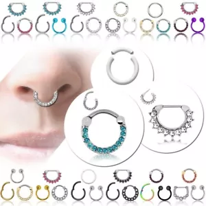 Anello piercing nasale segmento setto clicker set da 3 glitter acciaio inox elica donna - Foto 1 di 17