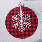 Christmas Tree Skirt - 36" Checkered With Snowflake