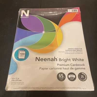 Neenah Premium Cardstock,8.5" x 11"65 lb/176 gsm,Bright White,100 Sheets (91901) - Image 1 of 4
