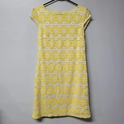 Madison Leigh Dress Lace Yellow Daisy Womens Size 6 Zipper Cap Sleeve Small - Image 1 of 4