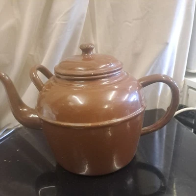 Vintage Large Enamel Brown Two Handled Teapot  - Image 1 of 4