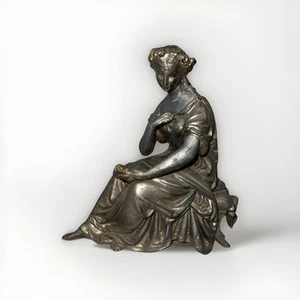 Antike Metallguss Skulptur Spelter Uhr Aufsatz sitzend Jugendstil 1890er Jahre " - Bild 1 von 9