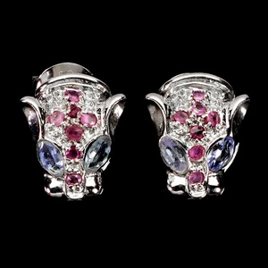 925 Sterling Silver Earrings Marquise Tanzanite Ruby Gemstone Tiger Jewelry - Picture 1 of 13