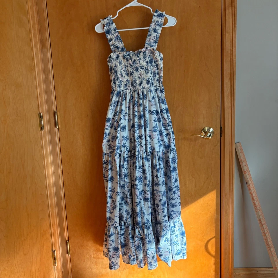 Maxi Vestido Abercrombie Fitch Estampado Floral Azul Blanco Talla M Foto 1 de 4