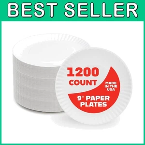 1200-Pack 9" White Paper Plates - Eco-Friendly & Recyclable - Picture 1 of 8