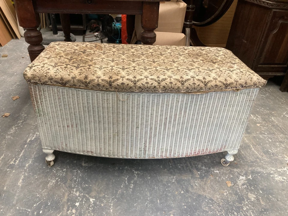 Vintage Lloyd Loom Lusty Woven Wicker Ottoman Blanket Storage Box on Wheels - Image 1 of 4