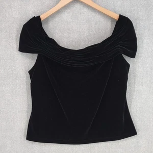 Top Chetta B Vintage Mujer XL Negro Terciopelo Fuera del Hombro Bardot Noche EE. UU. - Imagen 1 de 12
