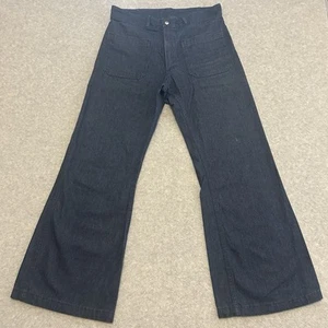 Vtg 70s US NAVY 32x30 Seafarer Bell Bottom Wide Leg Flare Denim Sailor Trousers - Picture 1 of 12