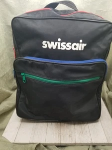 Vintage 80’s Swissair Swiss Air Logo Black Airline Carry On Backpack Tasche Gepäck - Bild 1 von 11