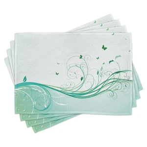 Türkis Platrzmatten Kurvige Linien Welle Blumen Platzmatten 4er Set Waschbar - Bild 1 von 6