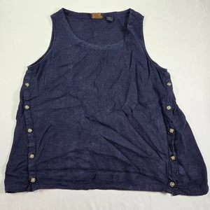 Rachel Roy Damen L Leinen Tank Top Navy Blau Ärmellos Knopf Akzent Freizeit - Bild 1 von 6
