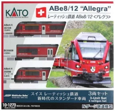 KATO N gauge RhB ABe 8/12 Allegra 3 car Set 10-1273 Model Railway 2023 Hobby - Image 1 of 3