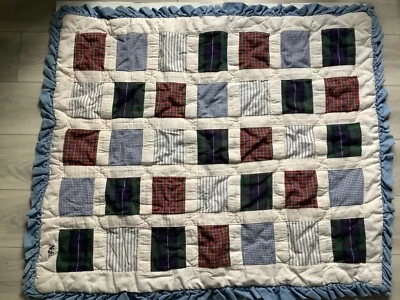 Nojo婴儿床被子蓝色条纹褶边  — 第 1/4 张图片