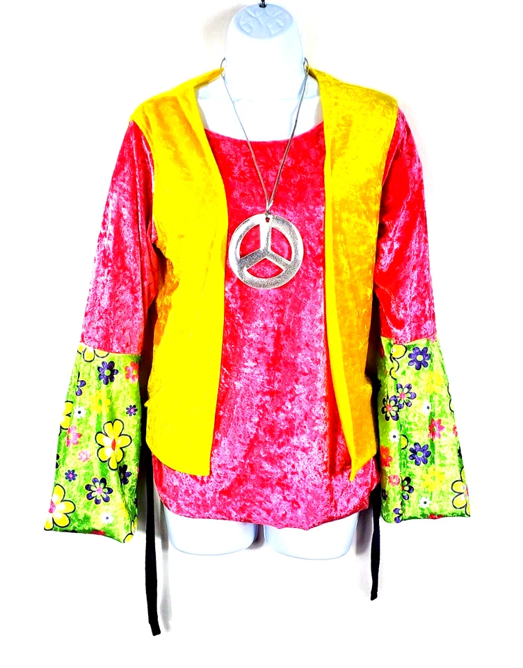 Halloween Hippie Flower Power Disfraz Terciopelo Parte Superior e Inferior Sin Etiqueta Acampanado Foto 1 de 4