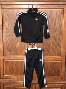 Adidas Boys Black Track Suit With White Stripes, Jacket and Pants, Size 5 - Picture 1 of 8