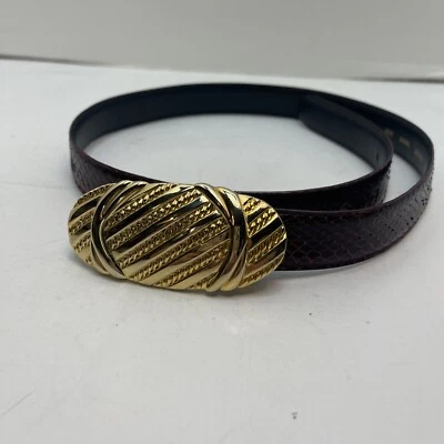 Vintage Leather Shop Snakeskin Belt Burgundy Gold Buckle Size Medium 30.5" - Image 1 of 4
