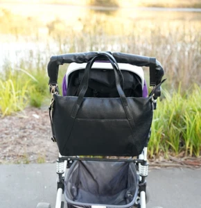 ELF ESTELLE Nappy Bag Tote Faux Leather Black Diaper Crossbody Mummy Baby Gift - Picture 1 of 8