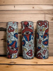 Valentines 20oz Tumbler New With Lid And Straw Handmade Spiderman - Picture 1 of 1