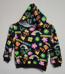 Girls Size 6/7 Long-Sleeve Hooded Sweatshirt Floral Sunshine Graphic Print - Picture 1 of 2