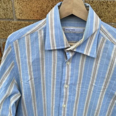 RARE Alexander McQueen Striped Button Up Dress Shirt Large Blue - Image 1 of 4