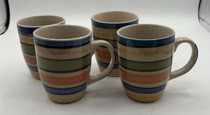 Coffee Mug Set Of 4 ~ MULBERRY HOME COLLECTION ~ Genmert Stripe Rainbow Swirl - Picture 1 of 6