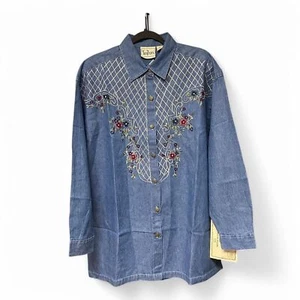 Vintage 90s Tantrums embroidery denim button up shirt size 14/16/L/XL - Picture 1 of 6