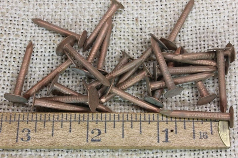 1” Solid Copper 25 Nails 3/8” Round Flat Head Vintage Crafting Flashing Patina Cover