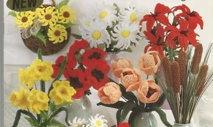 Crochet Patterns 3-D Flower Shop Daffodils Tulips Poppies Daisies Mums Vtg P01 - Picture 1 of 4