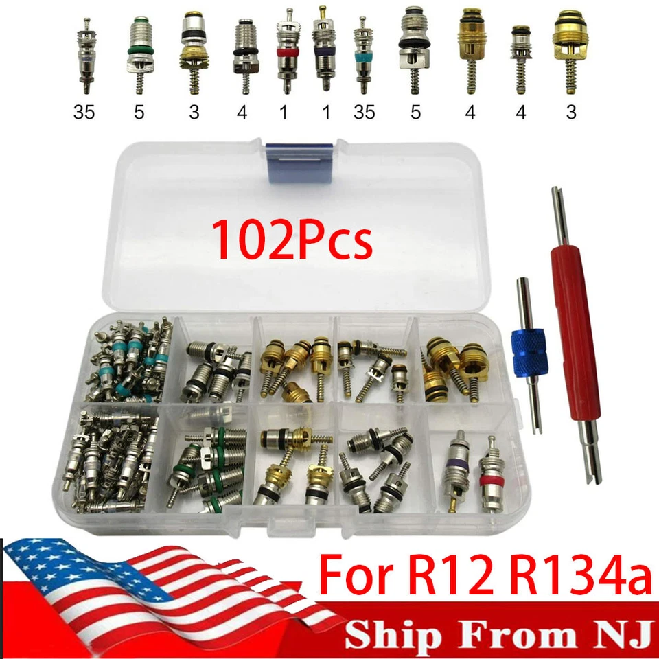  102Pcs Car Air Conditioning Valve Core Accessories Kit Assortment R12 R134a - Image 1 of 4