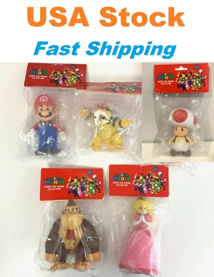 Super Mario Figures 4-6" Mario Princess Donkey Kong Bowser Toad w bag - Image 1 of 4