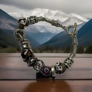 Beautiful silver tone beaded bracelet Lamp work Beads And Crystal Or Glass Gems - Picture 1 of 10